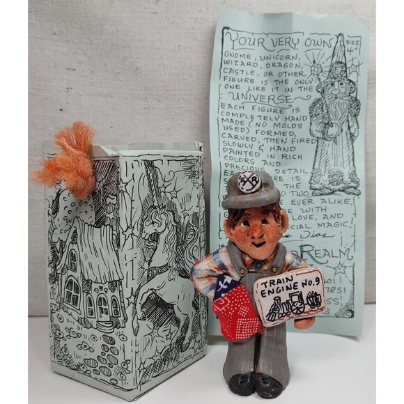 Enchanted Realm Other - Train Conductor Engine No 9 Signed Figurine Enchanted Realm Art By P Lane Diaz